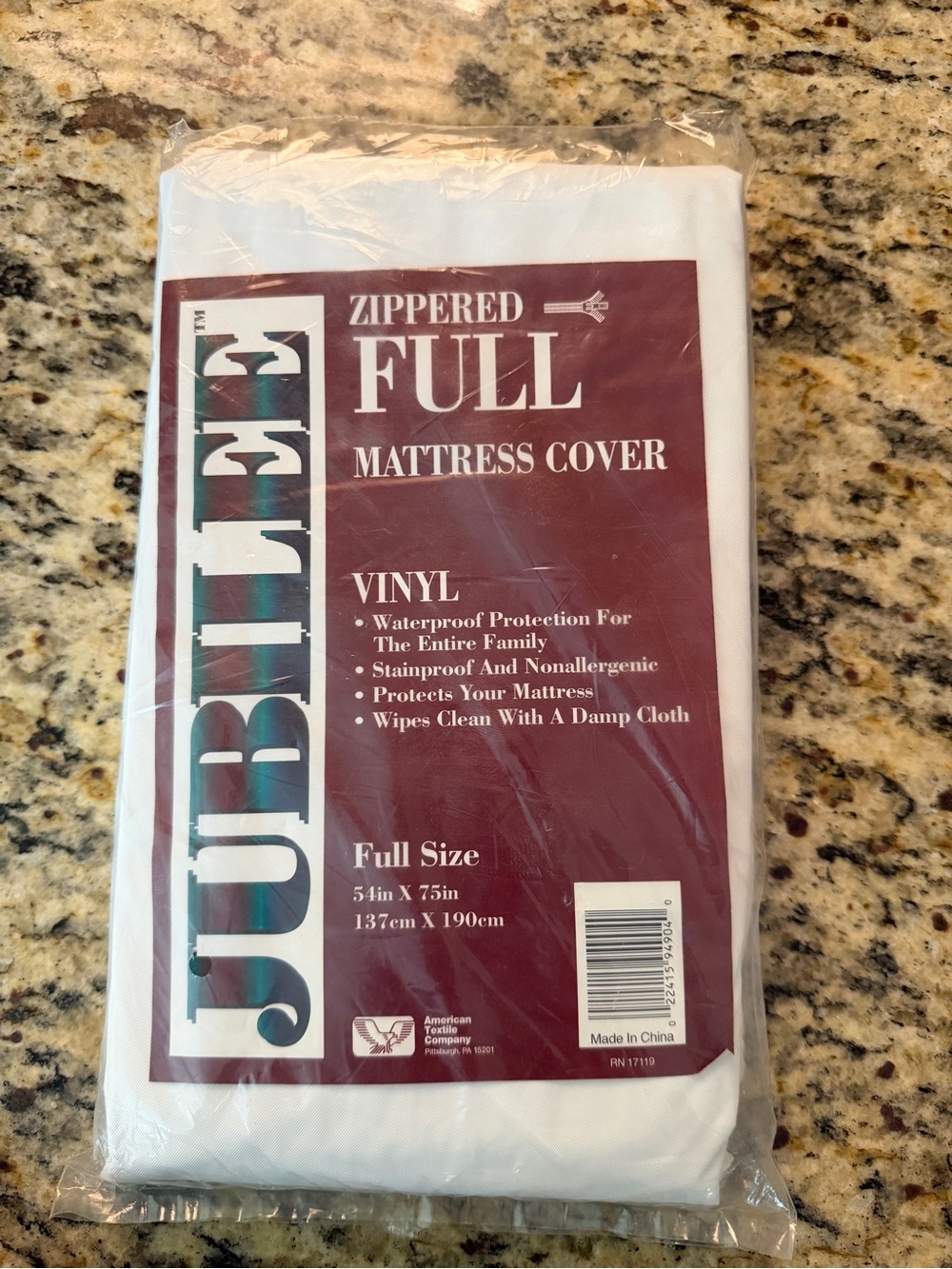 Jubilee Full Size Zippered Vinyl Mattress Cover Protector Waterproof Stainproof